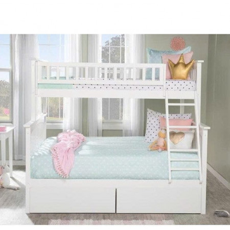 1412 White : Giường 2 Tầng + Hộc Kéo - 1m2 / 1m4